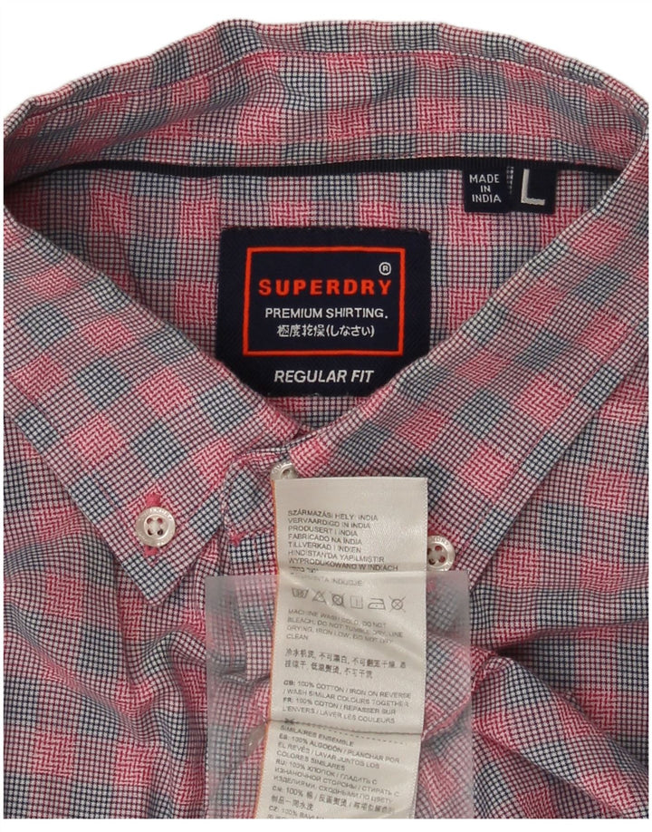 Superdry kortærmet herreskjorte med normal pasform Stor pink ternet bomuld