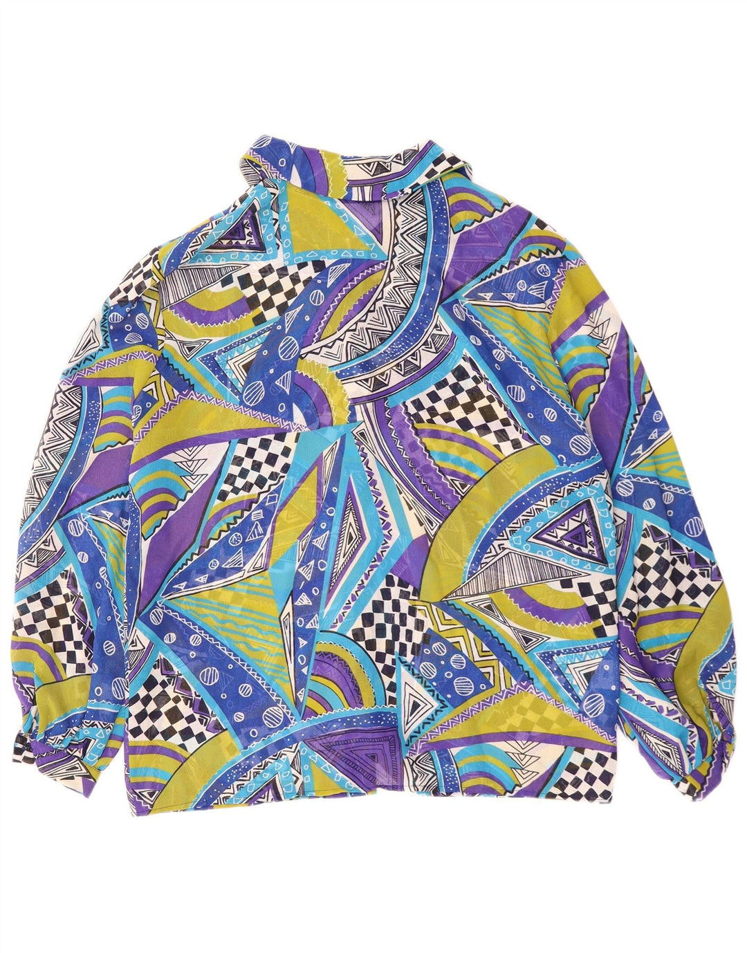 VINTAGE skjortebluse til kvinder IT 42 Mellemblå geometrisk polyester