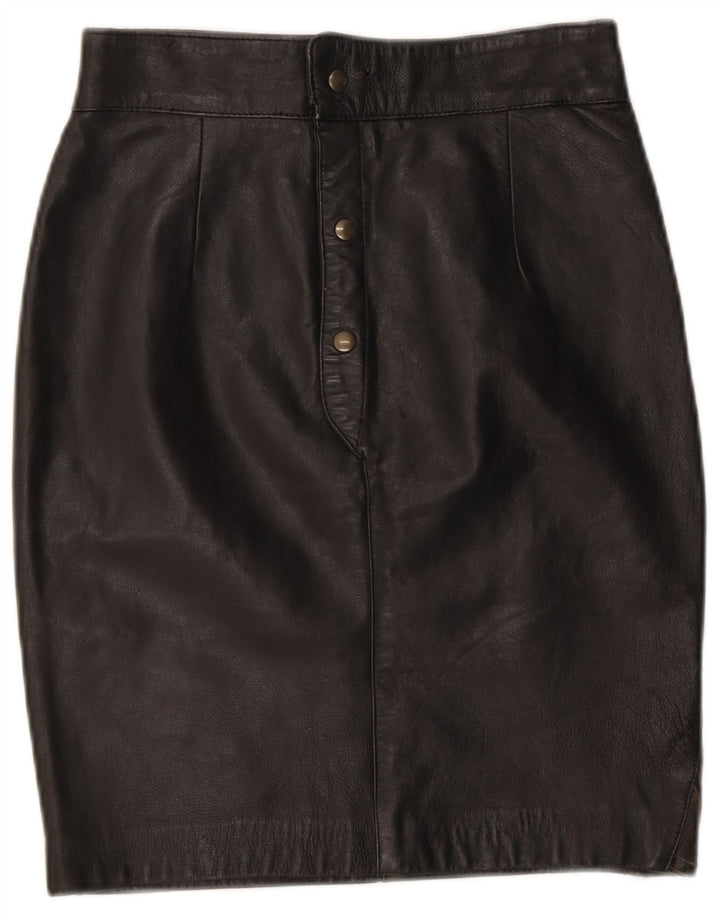 VINTAGE Womens Leather Skirt W28 Medium Black Leather