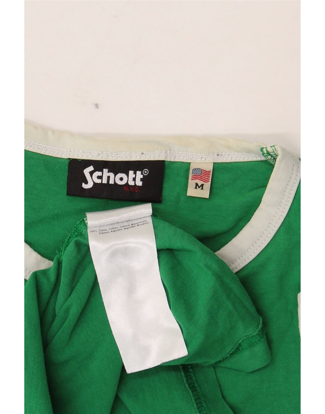 Schott Herre Grafisk T-Shirt Top Medium Grøn Bomuld