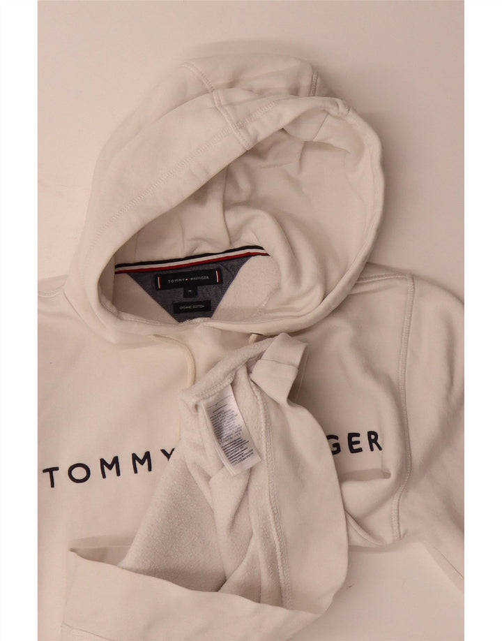 TOMMY HILFIGER Mens Graphic Hoodie Jumper Medium White Cotton