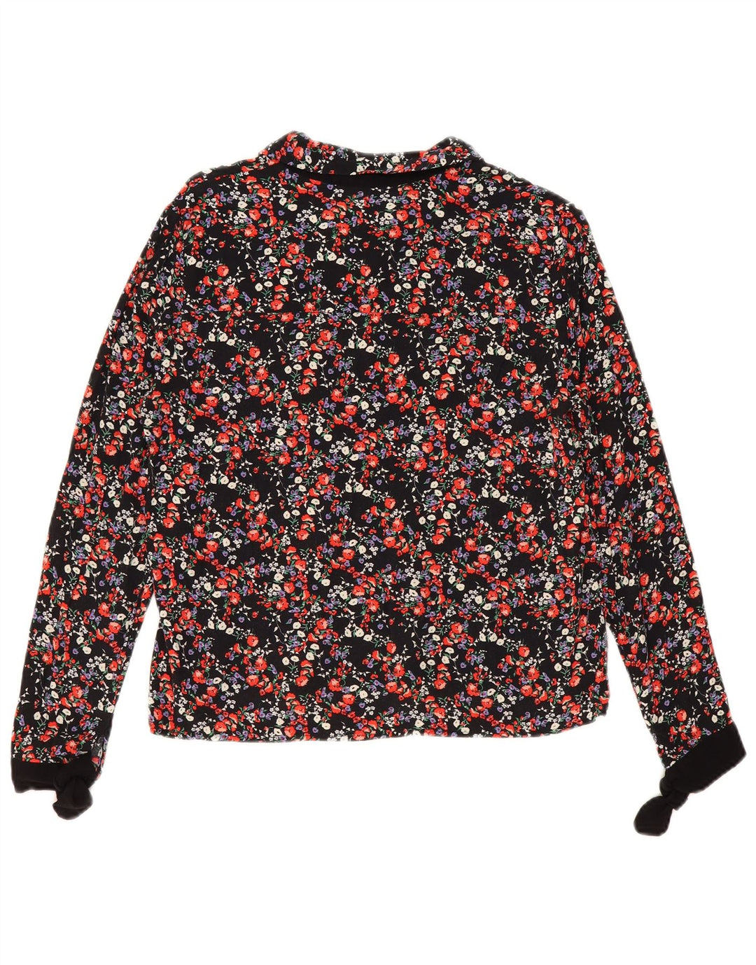 Zara Dame Langærmet Bluse Top UK 14 Medium Black Floral Viscose
