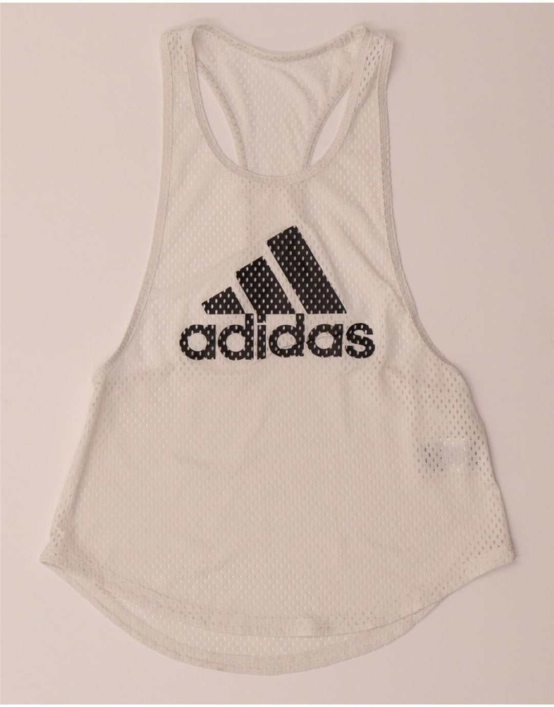 ADIDAS Womens See Through Graphic Vest Top UK 10 Small White Polyester Vintage Adidas and Second-Hand Adidas from Messina Hembry 