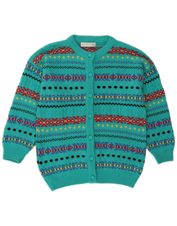 St. Bernard Dame Cardigan Sweater UK 10 Small Turkis Fair Isle Retro