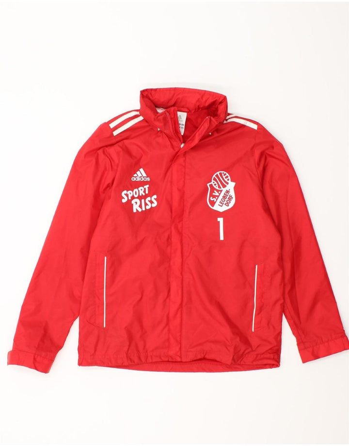 ADIDAS Boys Hooded Rain Jacket 11-12 Years Red Nylon Vintage Adidas and Second-Hand Adidas from Messina Hembry 