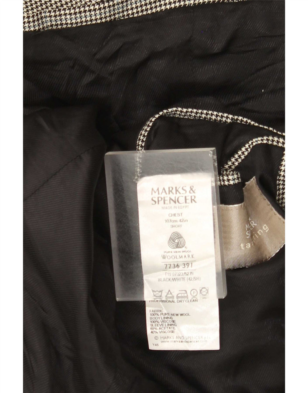 Marks & Spencer Herre 2-knaps blazerjakke UK 42 Large Black Houndstooth