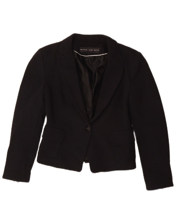 ZARA Womens 1 Button Blazer Jacket UK 12 Medium Black