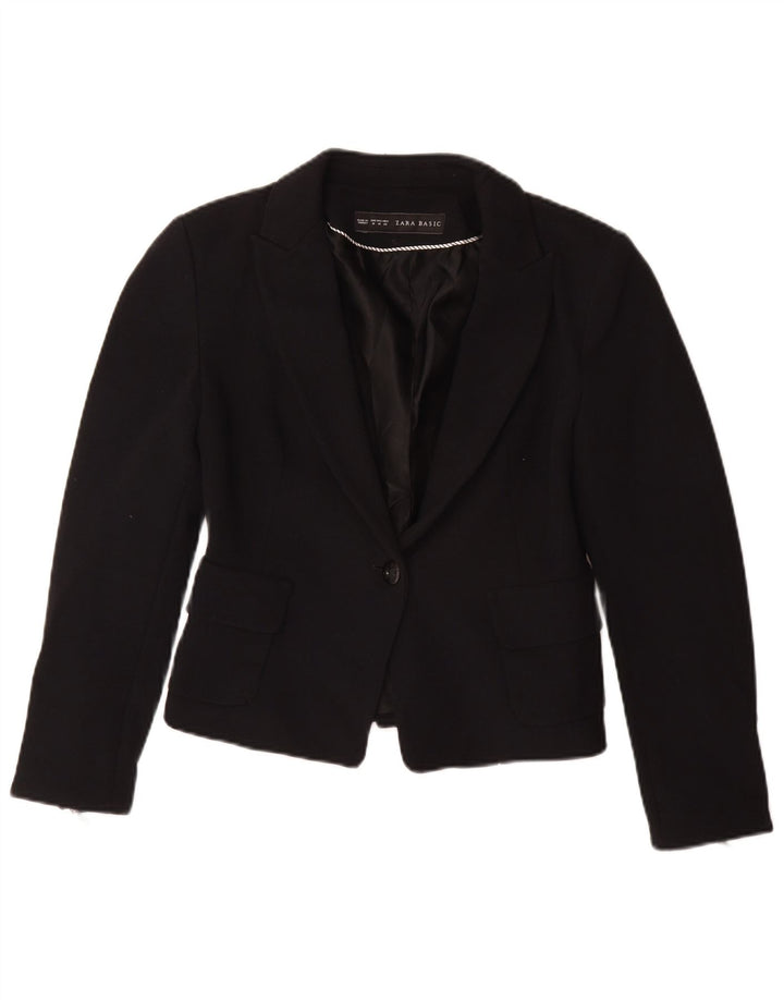 ZARA Dame 1 Knap Blazer Jacket UK 12 Medium Sort