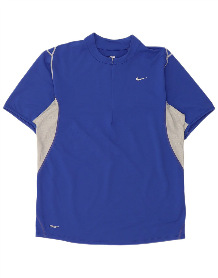 Nike T-shirt med lynlås til mænd til mænd UK 39/41 Medium Blue Colourblock Polyester
