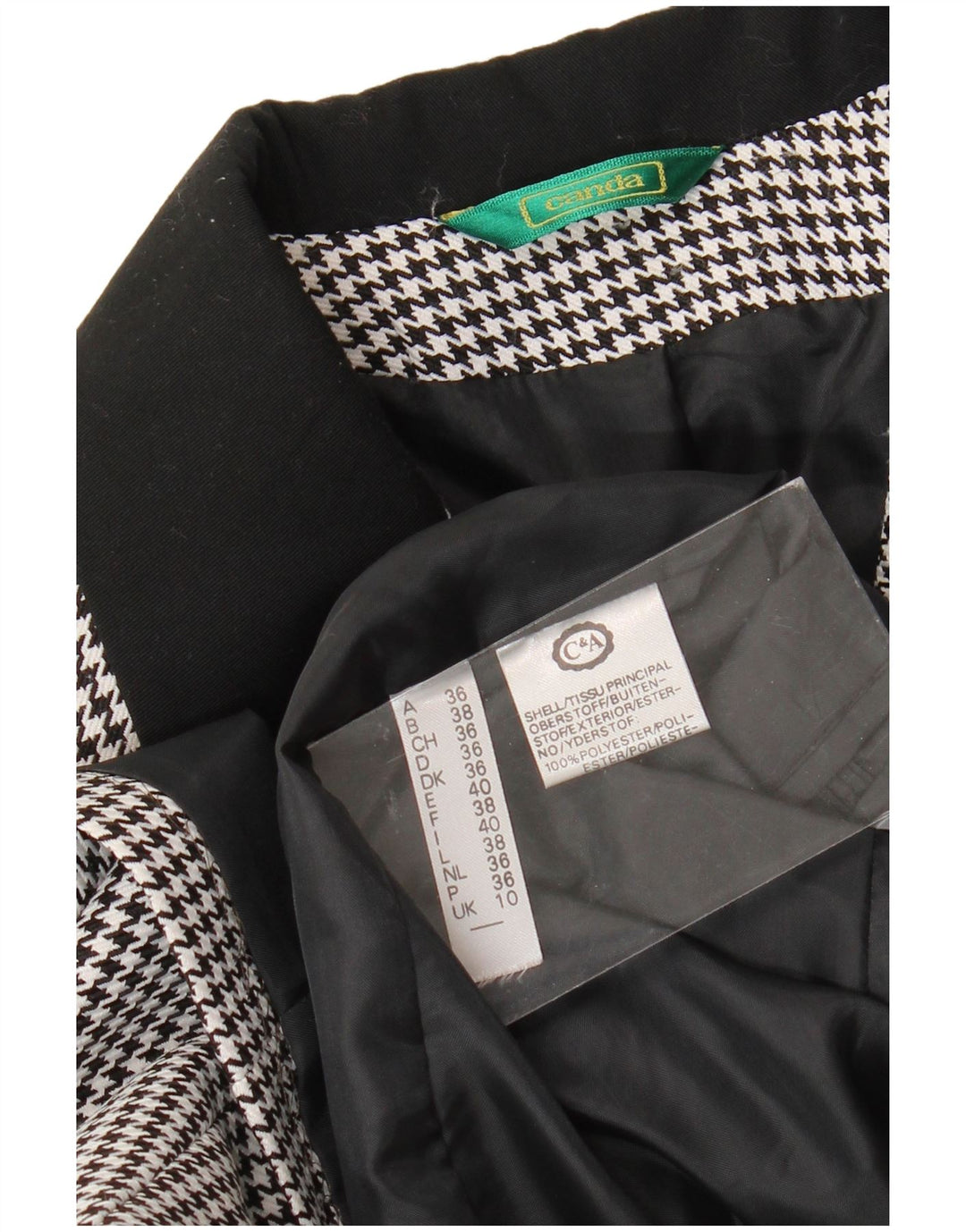 Canda Dame 3 Button Blazer Jacket UK 10 Small Black Houndstooth Polyester