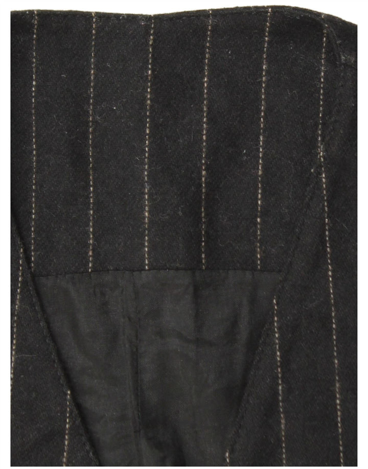 VINTAGE Womens 5 Button Blazer Jacket UK 12 Medium Black Pinstripe