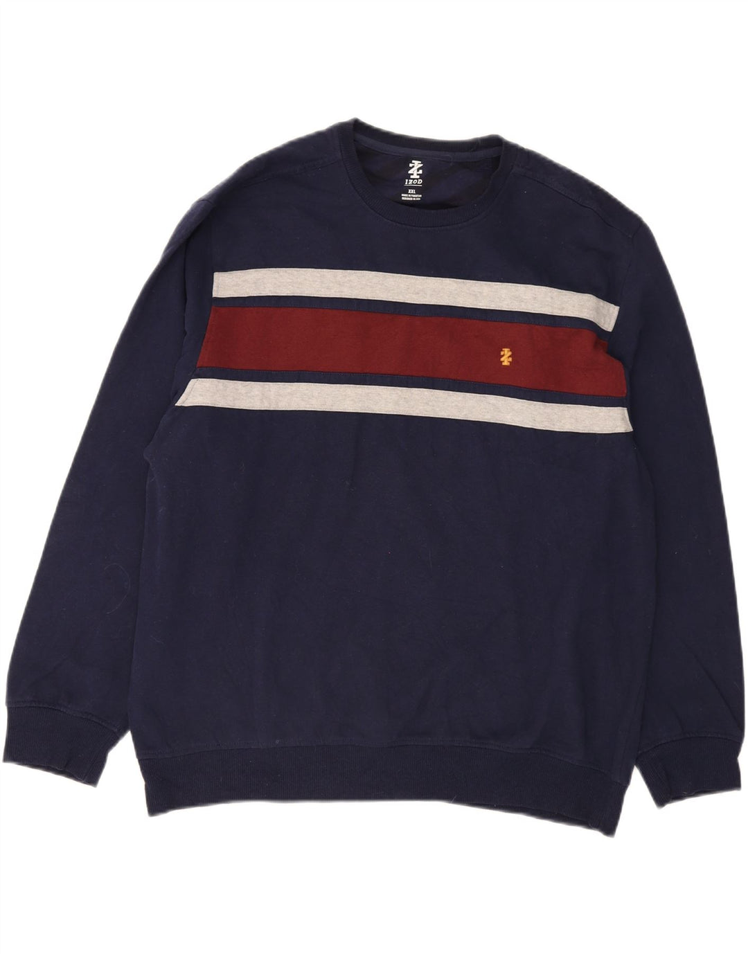 IZOD Mens Sweatshirt Jumper 2XL Navy Blue Colourblock Cotton Vintage Izod and Second-Hand Izod from Messina Hembry 