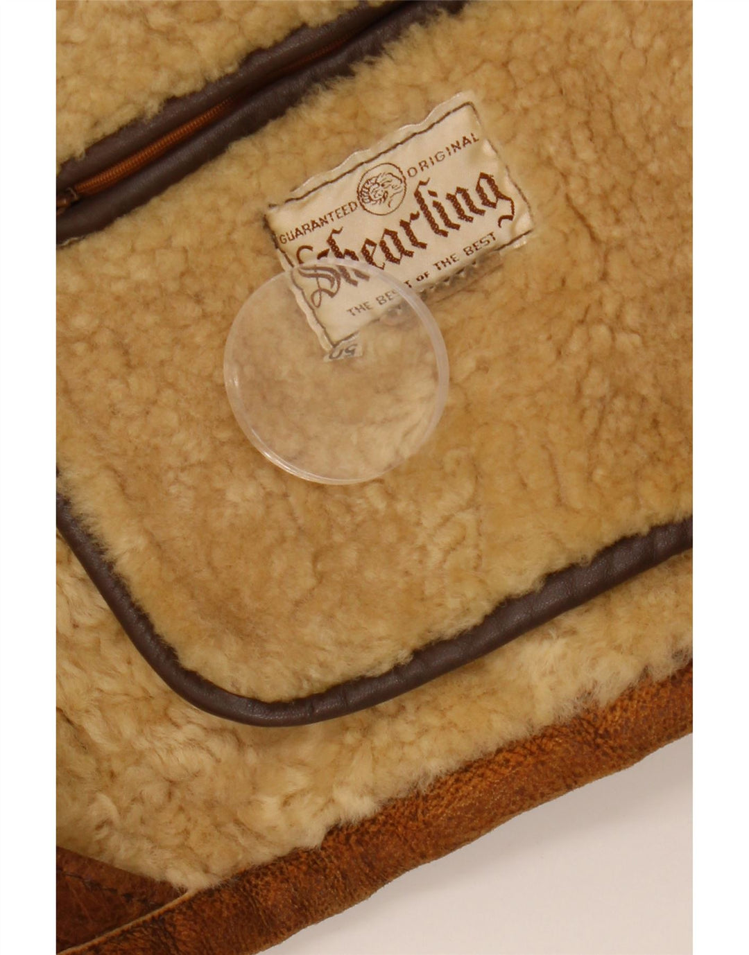 VINTAGE Shearling-jakke med hætte til mænd IT 50 Large Brown Shearling