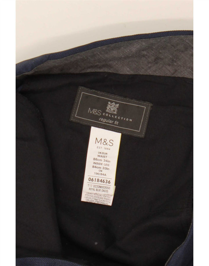 Marks & Spencer Herre Regular Fit Suit Bukser W34 L33 Marineblå polyester