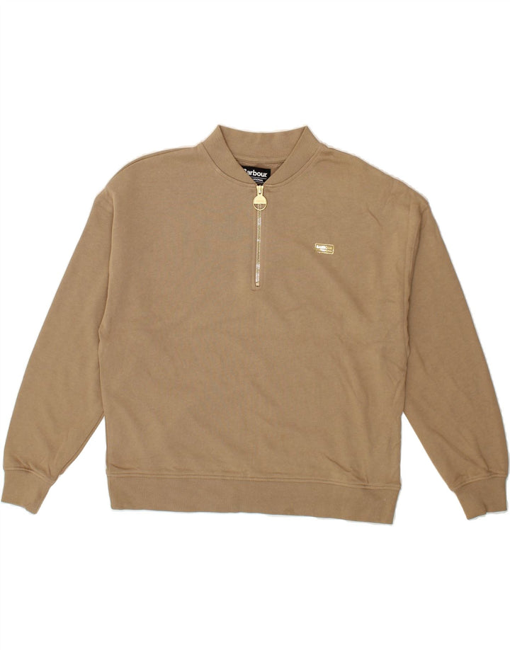 BARBOUR Womens Oversized Zip Neck Sweatshirt Jumper UK 8 Small Brown Vintage Barbour and Second-Hand Barbour from Messina Hembry 