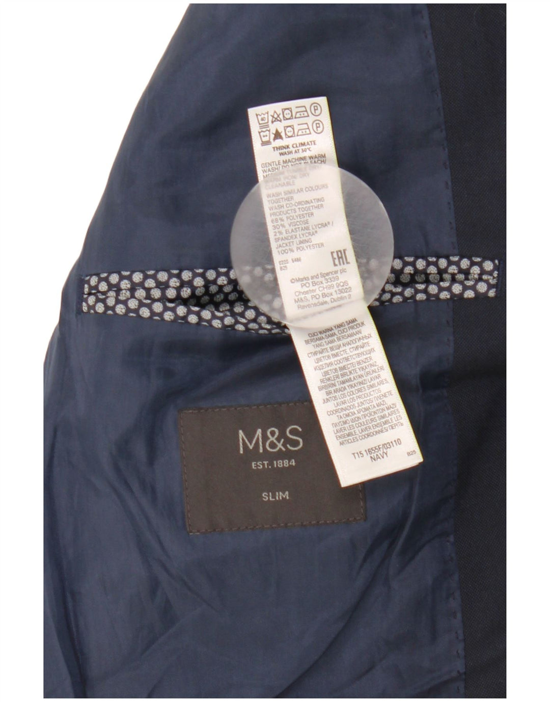 Marks & Spencer Herre 2 Button Slim Blazer Jacket UK 38 Medium Navy Blue