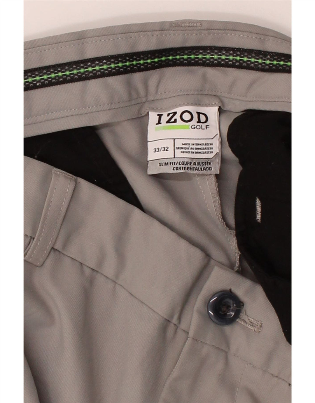IZOD Mens Golf Slim Fit Chino Trousers W33 L32 Grey Polyester Vintage Izod and Second-Hand Izod from Messina Hembry 