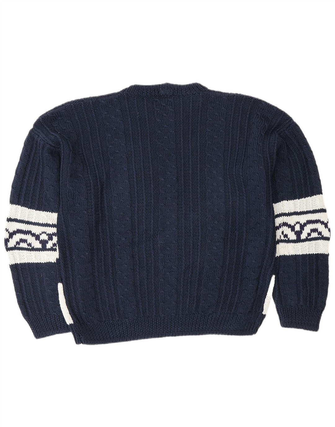 Vintage Herre rund hals sweater stor marineblå Fair Isle