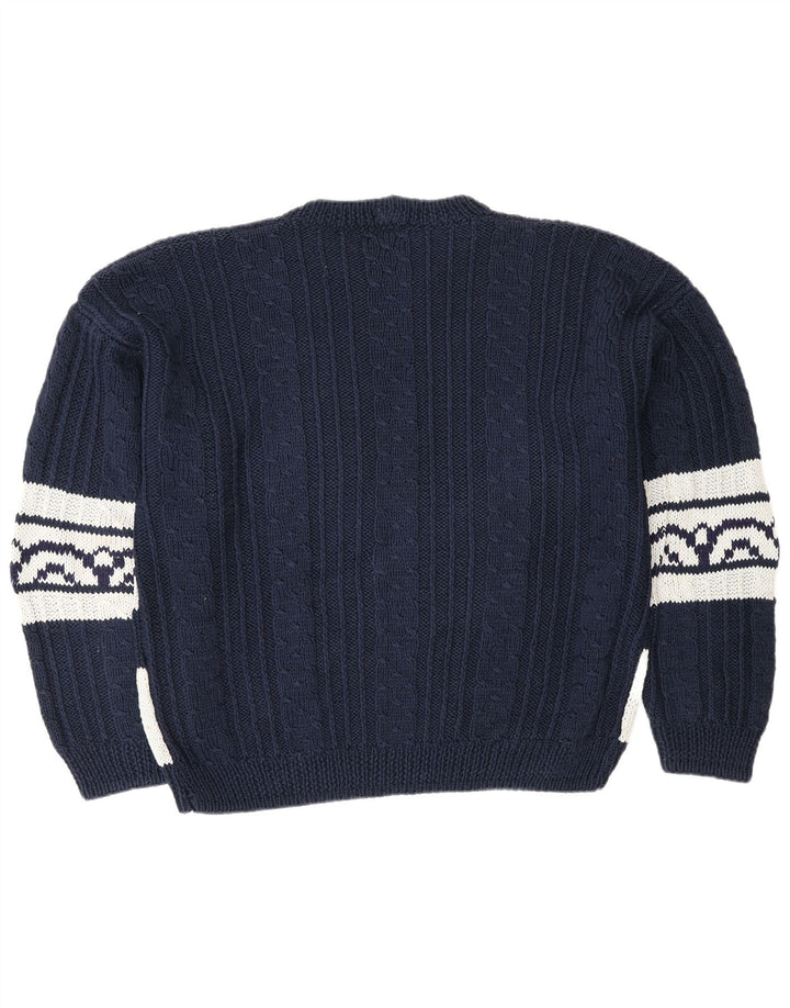 Vintage Herre rund hals sweater stor marineblå Fair Isle