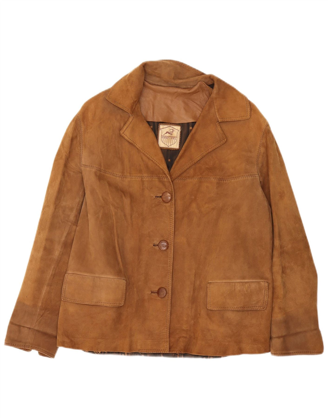 VINTAGE Dame 3-knaps ruskindsblazerjakke UK 16 Stor Brun