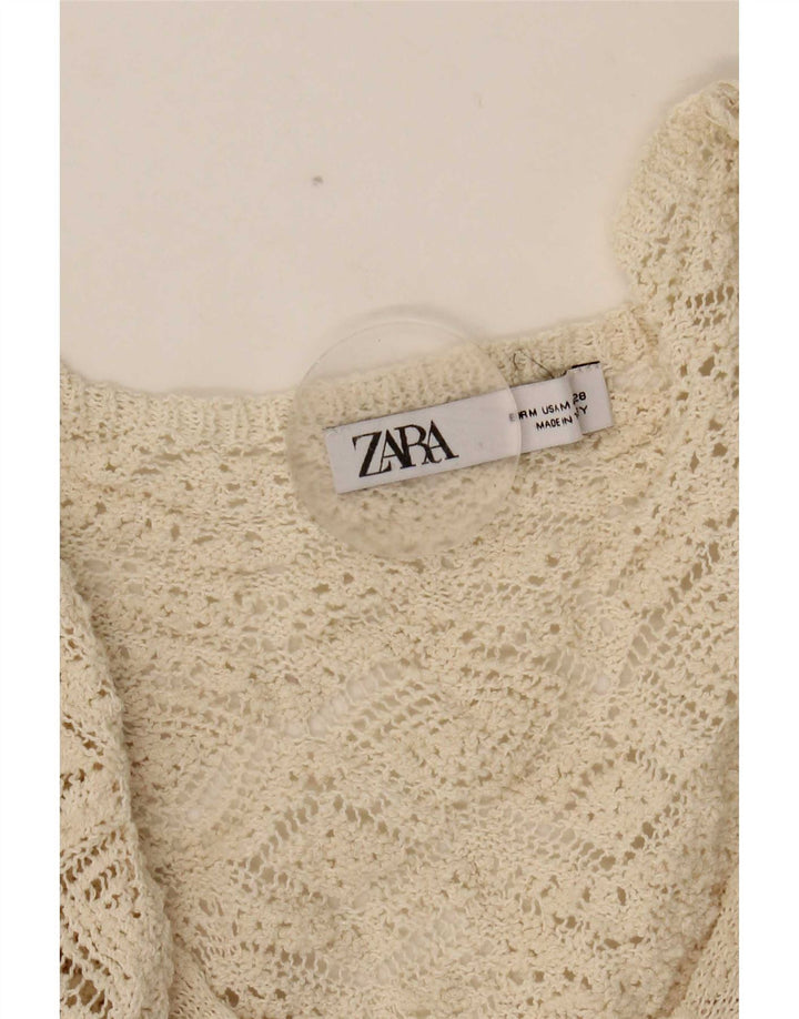 Zara Dame 3/4-ærmet Jumper Dress UK 12 Medium White Polyester