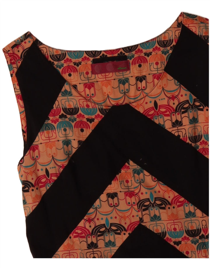 SKUNKFUNK Dame Ærmeløs Shift Dress UK 12 Medium Orange Chevron Cotton