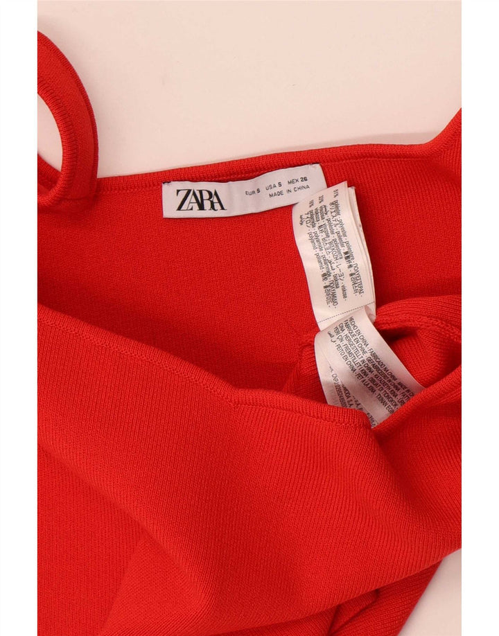Zara Dame Crop Cami Top UK 8 Lille Rød Polyester
