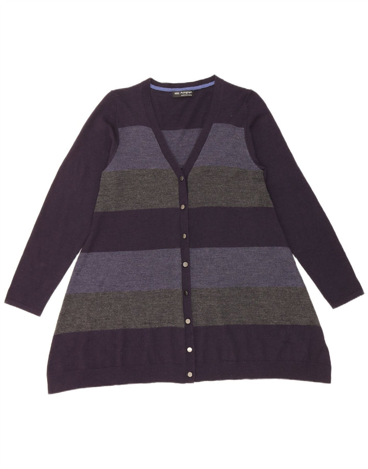 Marks & Spencer Dame Cardigan Sweater UK 14 Mellem marineblå stribet