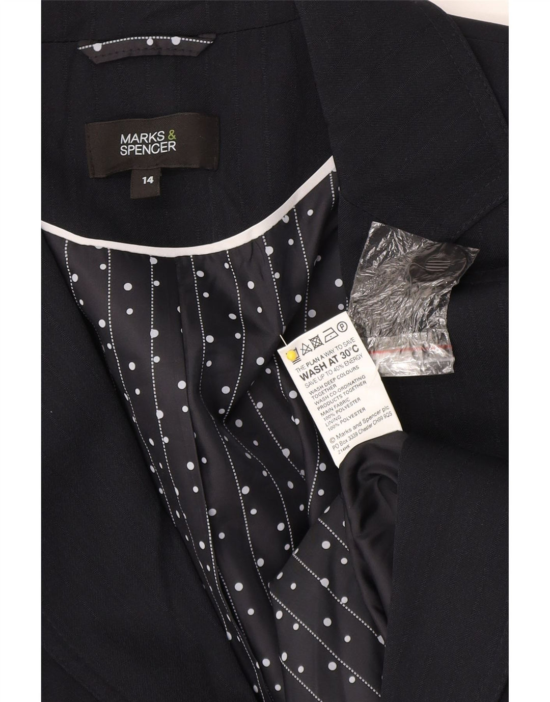 Marks & Spencer Dame Blazer Jacket UK 14 Mellem marineblå stribet