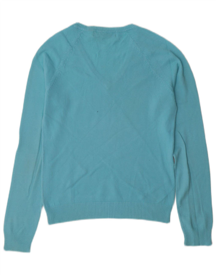 Zara Dame V-hals sweater UK 12 Medium Blue Bomuld