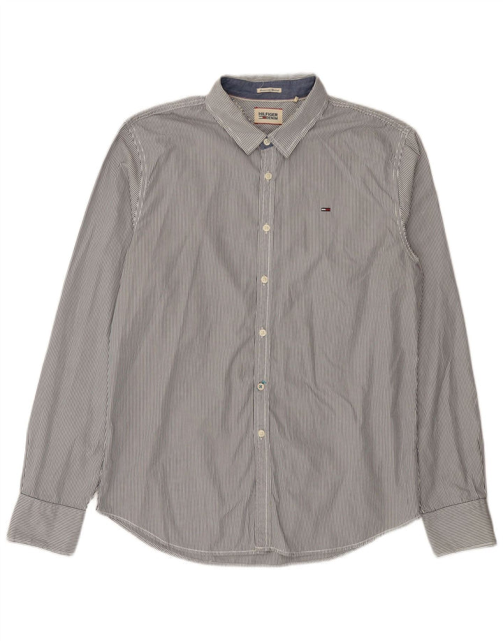 Tommy Hilfiger Herre Slim Fit skjorte Medium Grey Pinstripe Bomuld