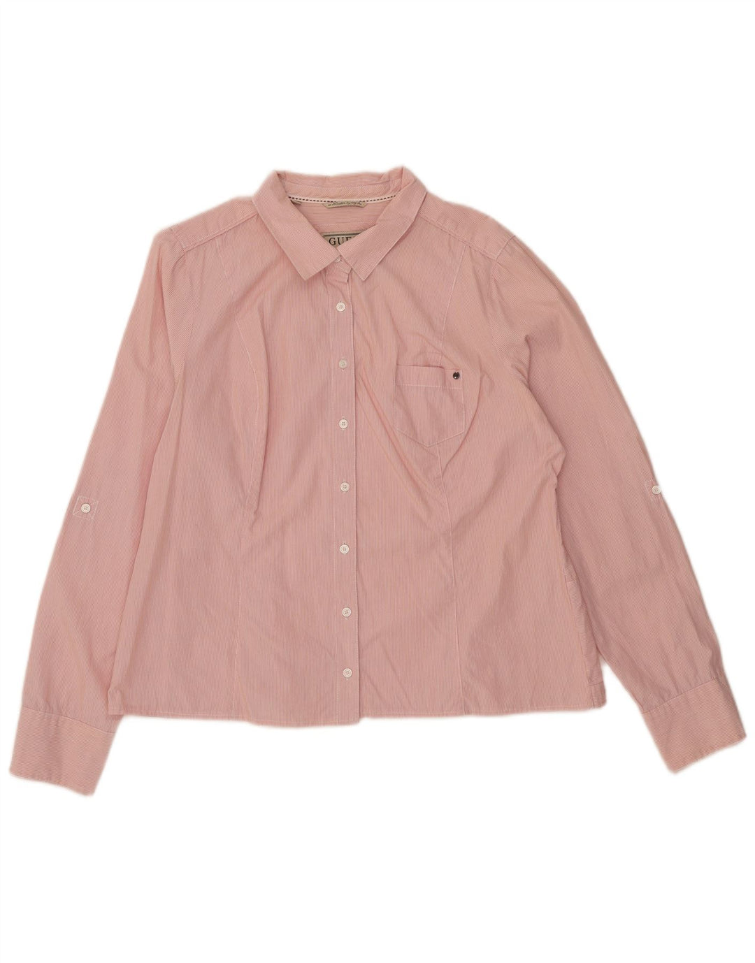 Guess Womens Shirt UK 18 XL Pink Nålestribe