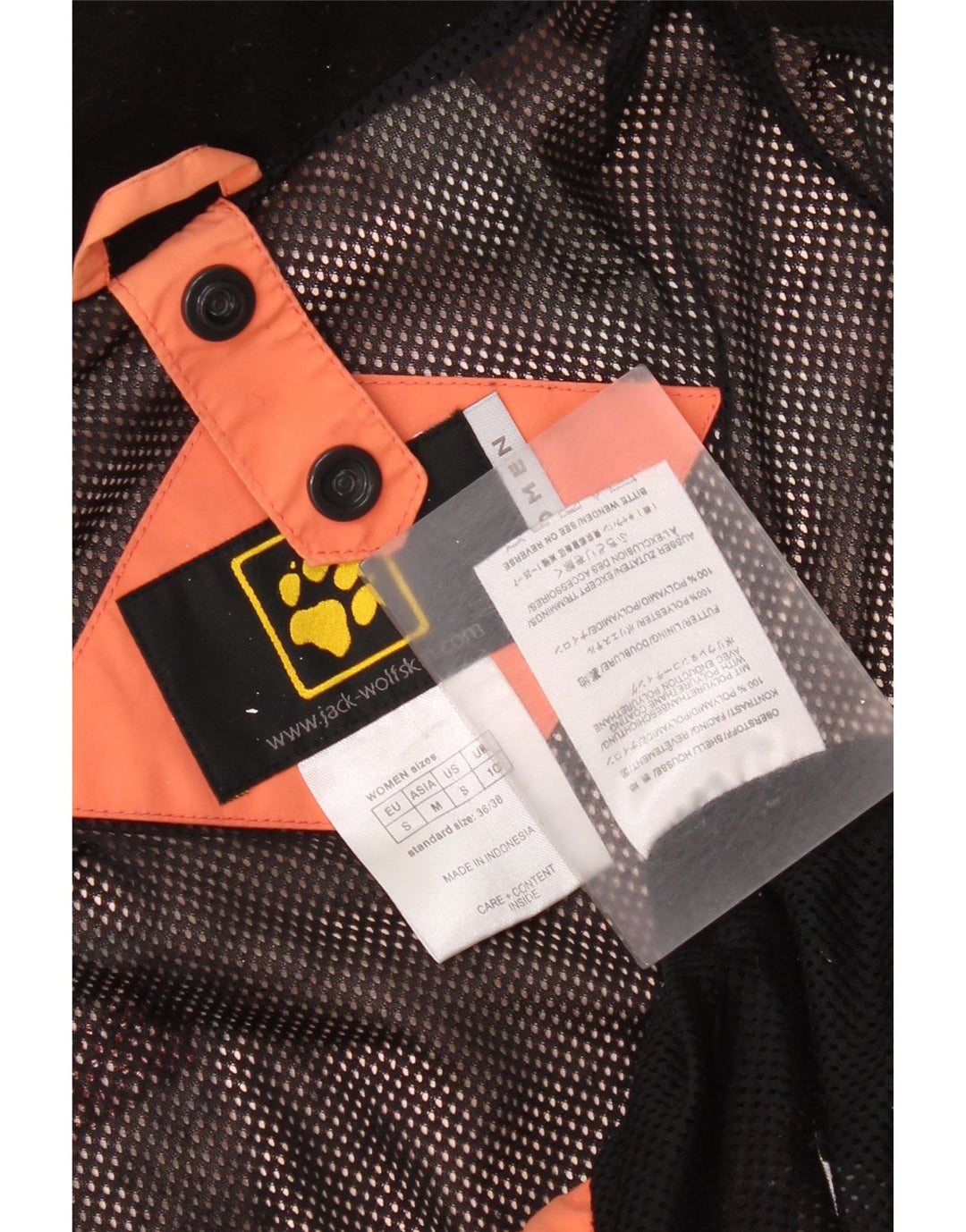Jack Wolfskin Dame Regnjakke med hætte UK 10 Small Orange Colourblock