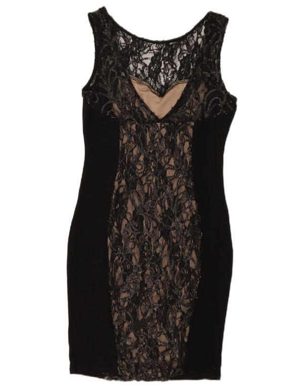 Warehouse Dame Ærmeløs Blonde Bodycon Kjole UK 10 Small Black Floral