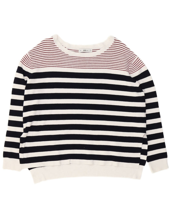 Zara Dame Oversized Boat Neck Jumper Sweater UK 10 Small White Striped