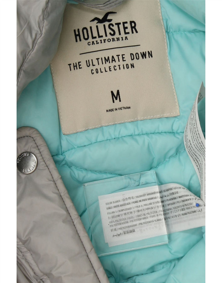 HOLLISTER Womens Hooded Padded Jacket UK 12 Medium Grey Colourblock Winter Vintage Hollister and Second-Hand Hollister from Messina Hembry 