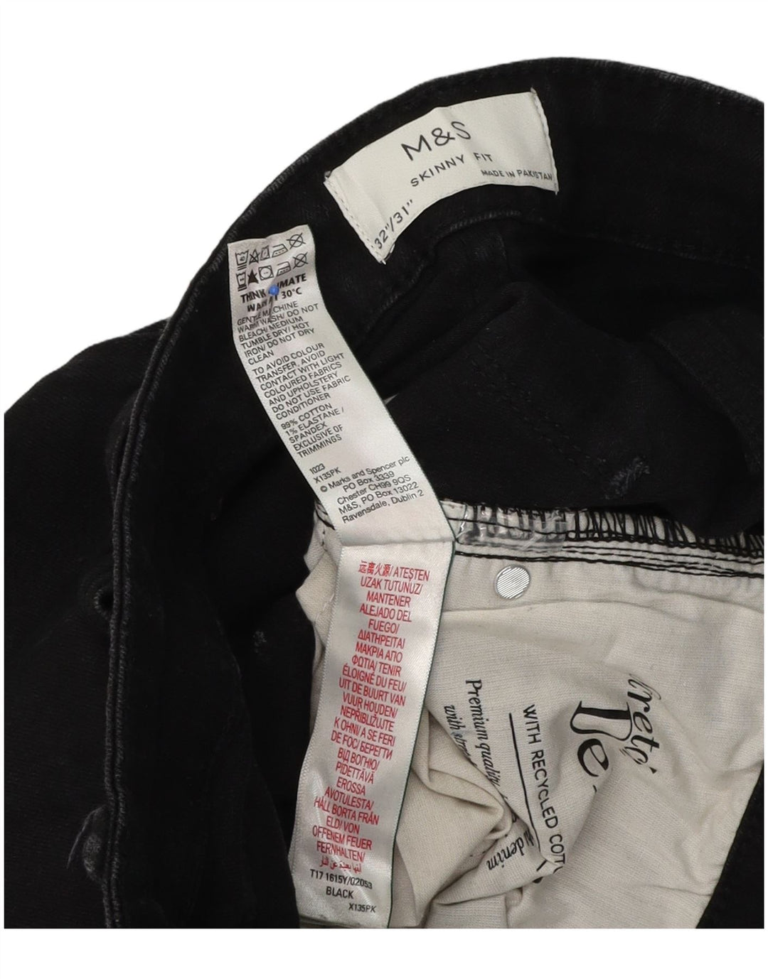 Marks & Spencer Skinny Jeans til mænd W32 L31 Sort bomuld