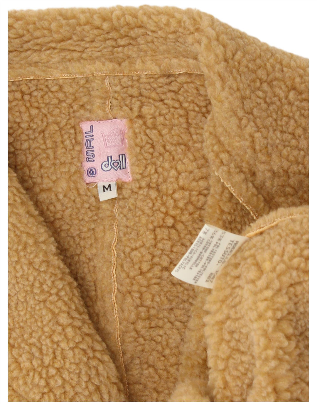 VINTAGE Womens Sherpa Overcoat UK 14 Medium Beige Polyester