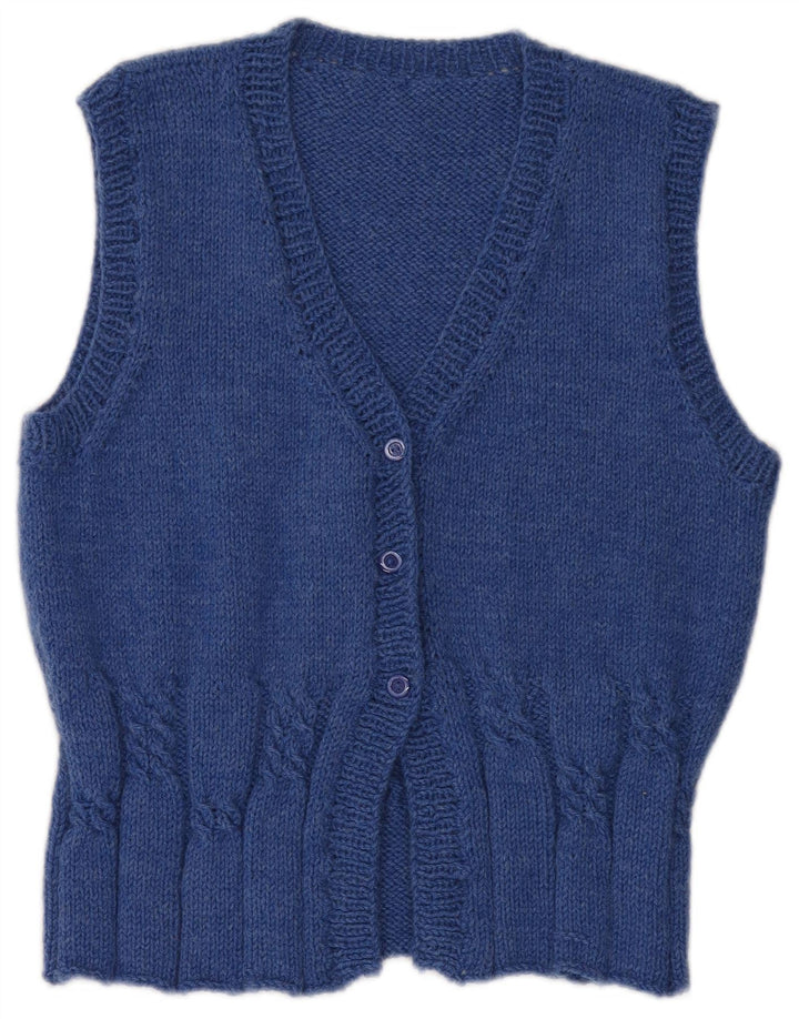 Vintage ærmeløs cardigan sweater til kvinder UK 14 Medium Blue