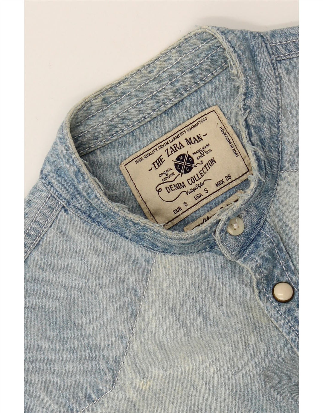ZARA Mens Denim Shirt Small Blue Cotton Vintage Zara and Second-Hand Zara from Messina Hembry 