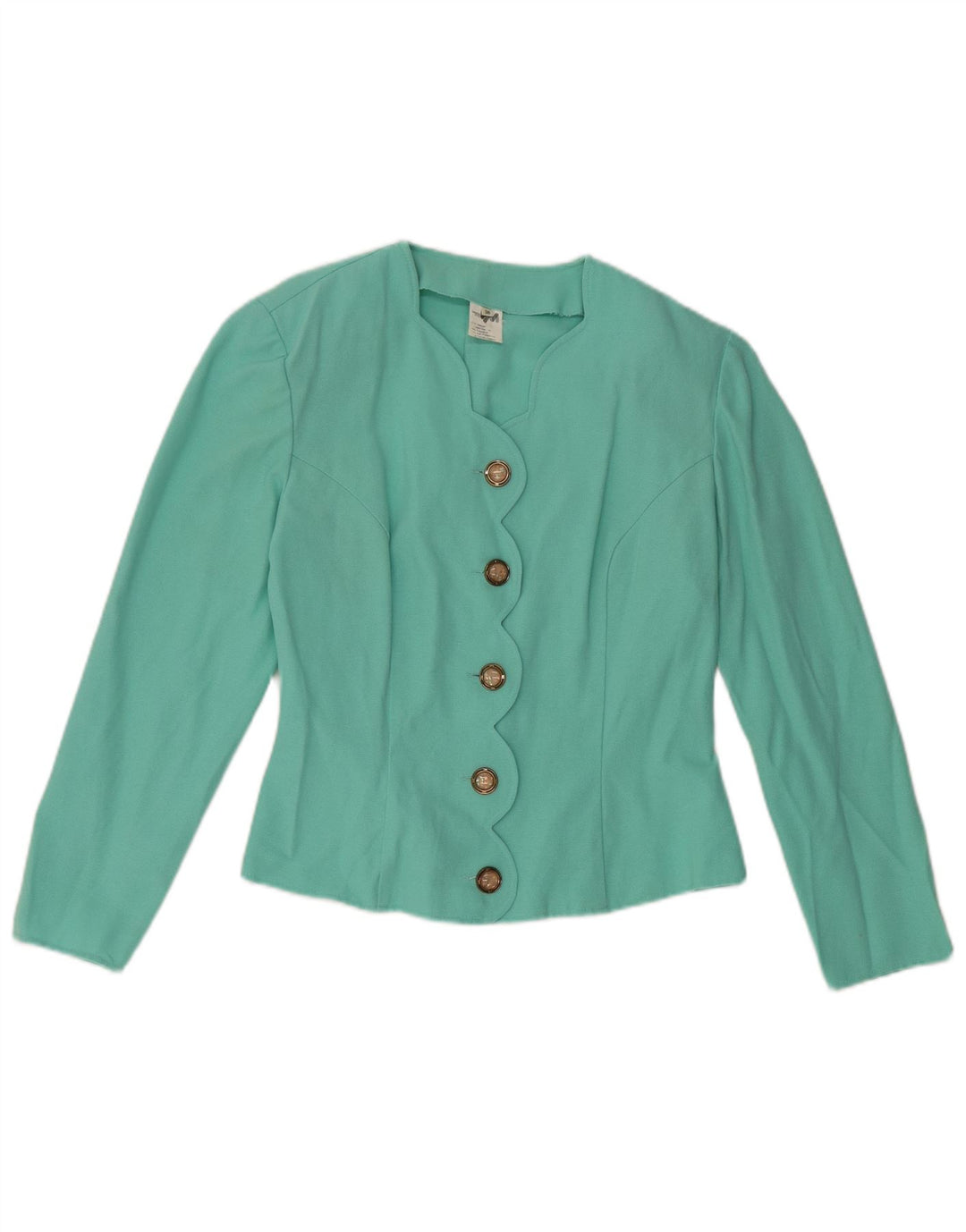 VINTAGE Dame 5-knaps blazerjakke EU 38 Medium turkis viskose
