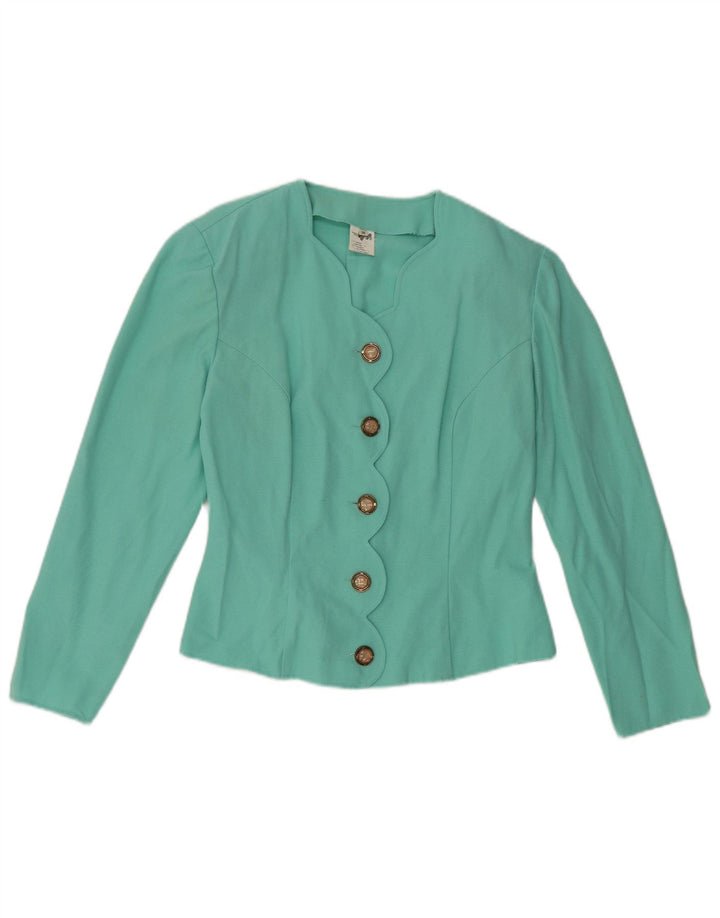 VINTAGE Dame 5-knaps blazerjakke EU 38 Medium turkis viskose