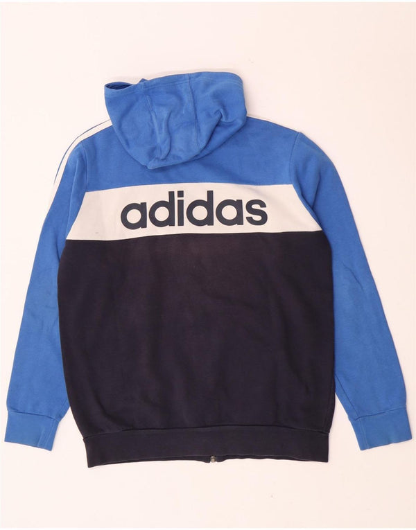 Adidas drenge grafisk hættetrøje med lynlås 13-14 år blå farveblok bomuld