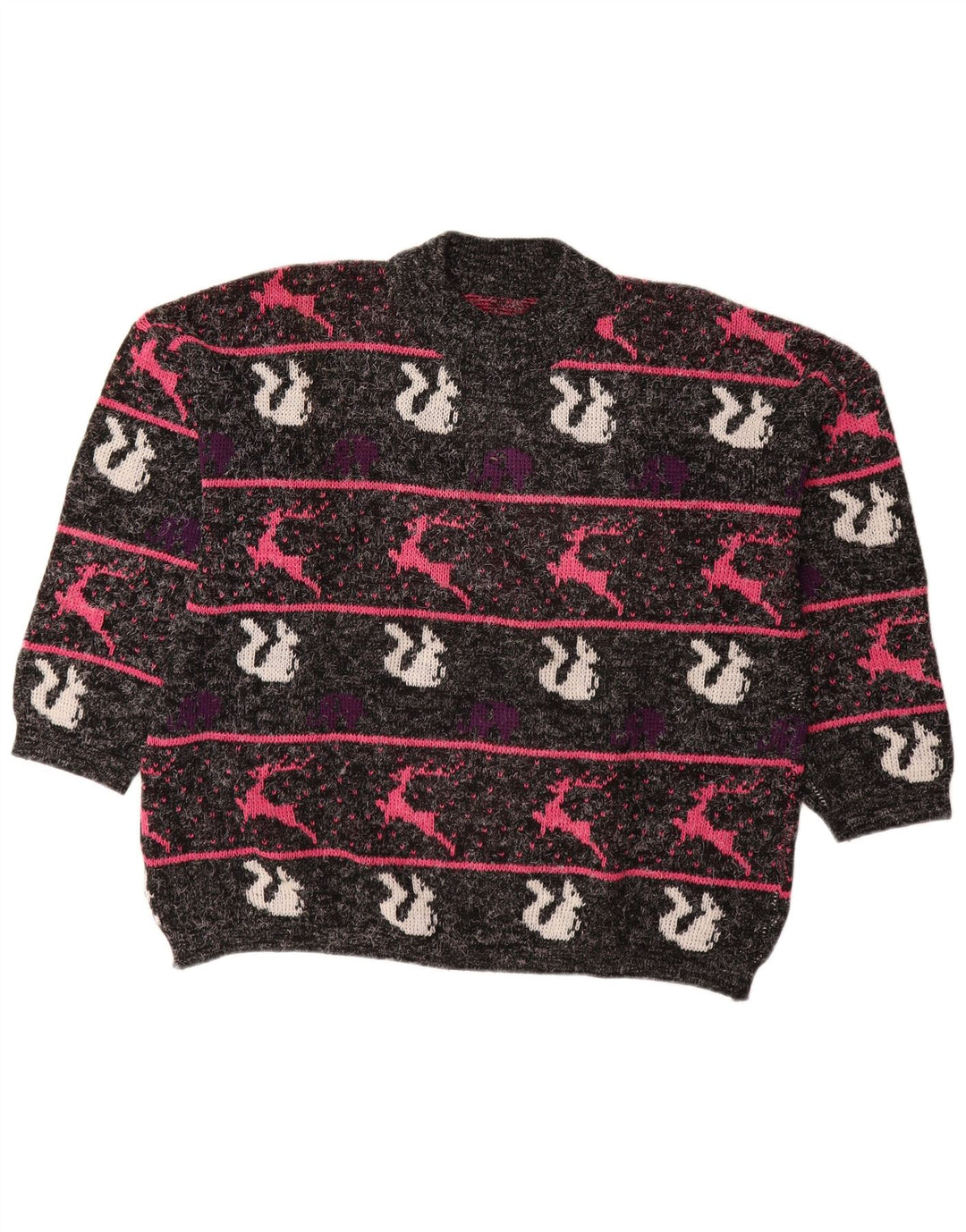 VINTAGE Dame Turtle Neck Sweater UK 18 XL Sort Stribet