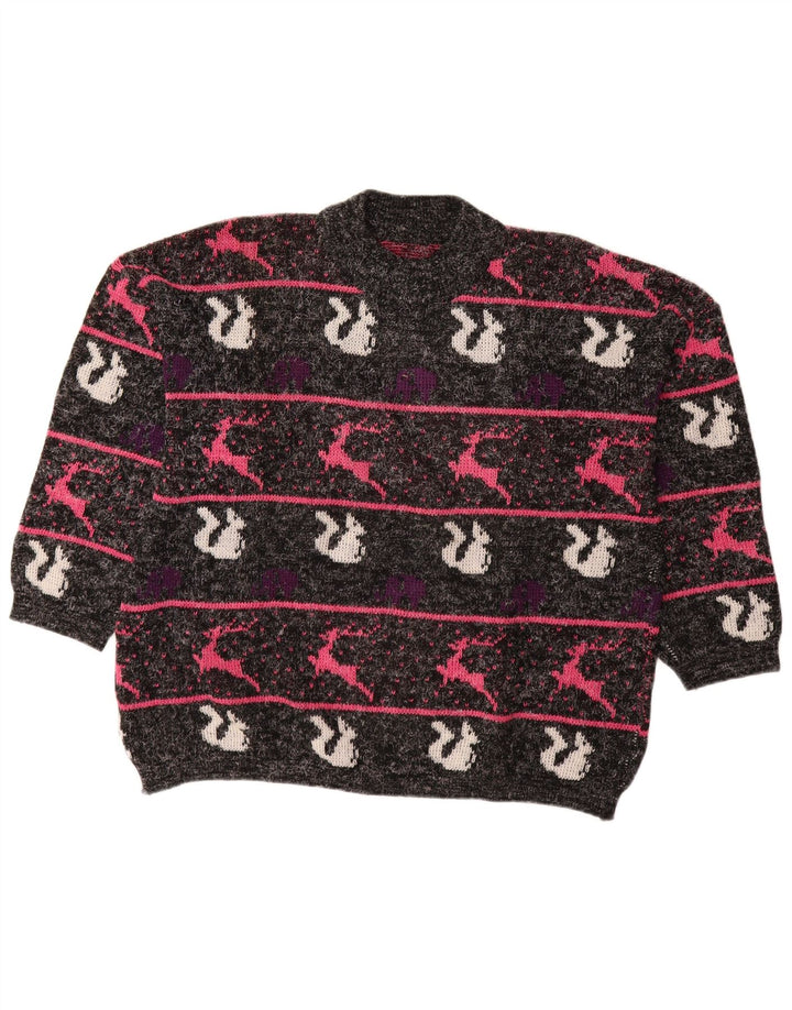 VINTAGE Dame Turtle Neck Sweater UK 18 XL Sort Stribet