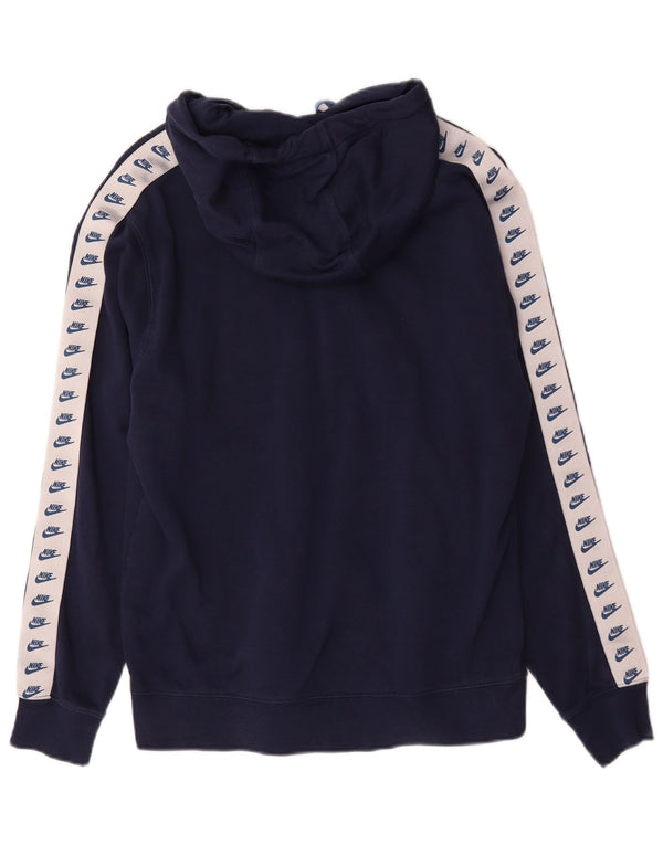 Nike Mens Graphic Hoodie Jumper Small Navy Blue Colourblock Cotton