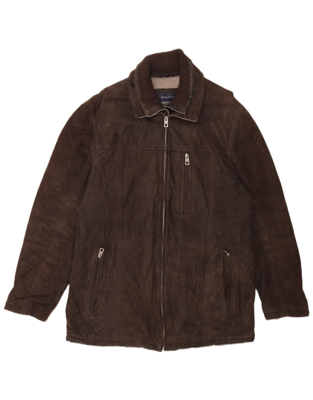 Angelo Litrico Herre Læder Windbreaker Coat UK 42 XL Sort Klassisk
