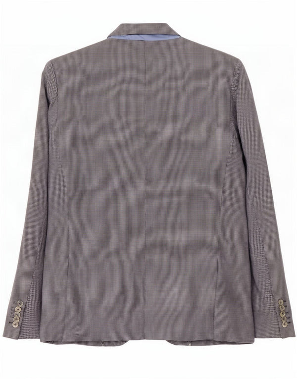 Zara Mens 2 Button Blazer Jacket UK 40 Large Grey Houndstooth Cotton