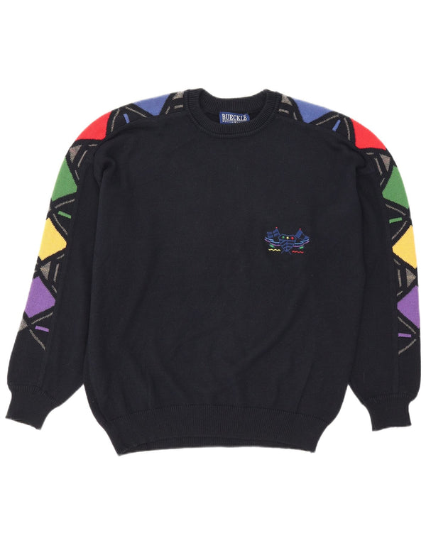 Bueckle Herre Crew Neck Jumper Sweater IT 48 Medium Navy Blue Geometrisk