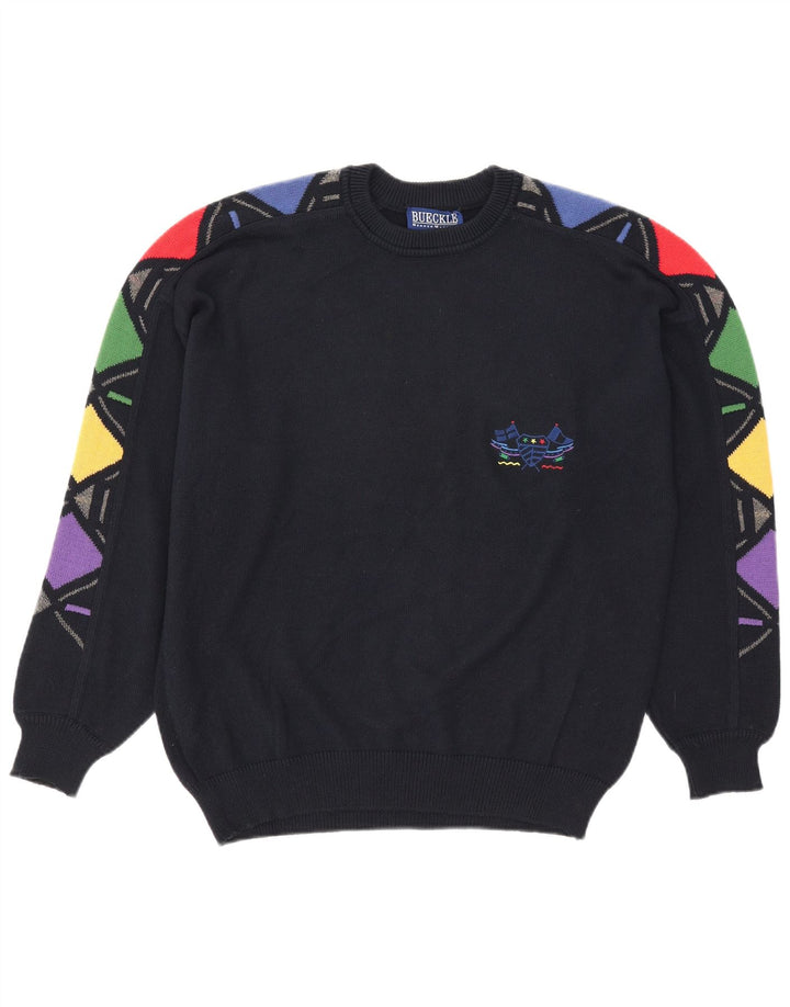 Bueckle Herre Crew Neck Jumper Sweater IT 48 Medium Navy Blue Geometrisk
